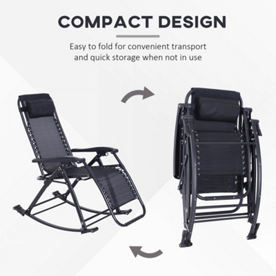Outsunny Folding Recliner Chair Outdoor Lounge Rocker Zero-Gravity Seat Black - 4