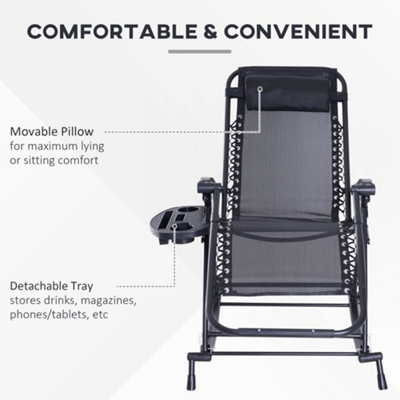 Outsunny Folding Recliner Chair Outdoor Lounge Rocker Zero-Gravity Seat Black - 5