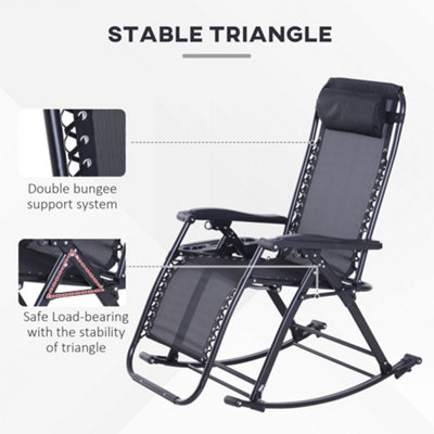 Outsunny Folding Recliner Chair Outdoor Lounge Rocker Zero-Gravity Seat Black - 6