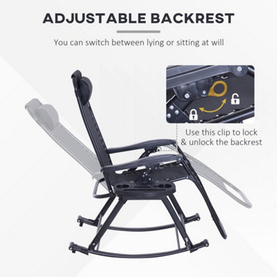 Outsunny Folding Recliner Chair Outdoor Lounge Rocker Zero-Gravity Seat Black - 7