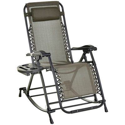 Outsunny Folding Recliner Chair Outdoor Lounge Rocker Zero-Gravity Seat Grey