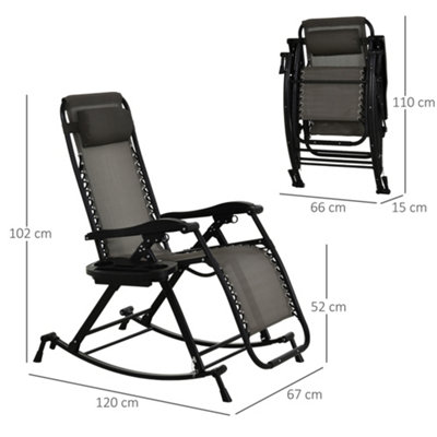 Outsunny Folding Recliner Chair Outdoor Lounge Rocker Zero-Gravity Seat Grey - 3