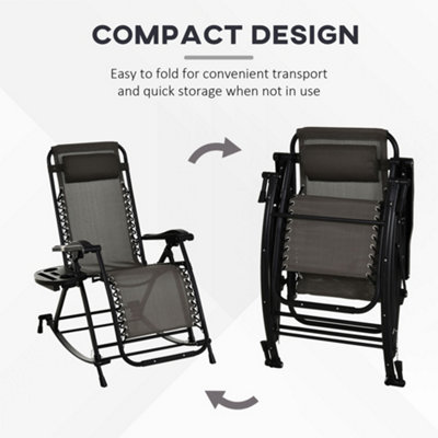 Outsunny Folding Recliner Chair Outdoor Lounge Rocker Zero-Gravity Seat Grey - 4