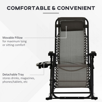 Outsunny Folding Recliner Chair Outdoor Lounge Rocker Zero-Gravity Seat Grey - 5