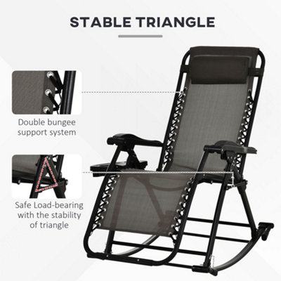Outsunny Folding Recliner Chair Outdoor Lounge Rocker Zero-Gravity Seat Grey - 6