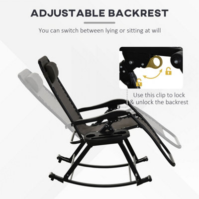 Outsunny Folding Recliner Chair Outdoor Lounge Rocker Zero-Gravity Seat Grey - 7