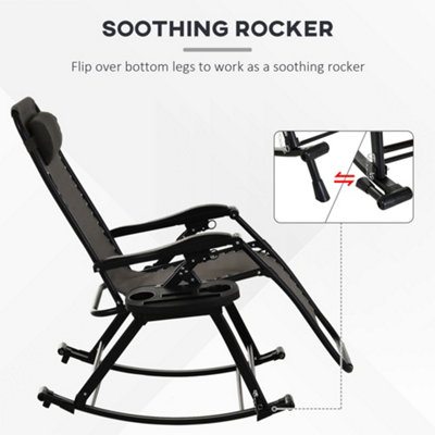 Outsunny Folding Recliner Chair Outdoor Lounge Rocker Zero-Gravity Seat Grey - 8