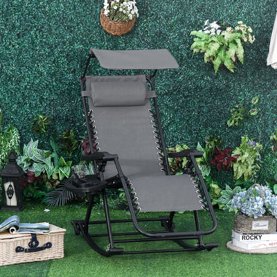 Outsunny Folding Recliner Chair Outdoor Lounge Rocker Zero Gravity Seat Grey