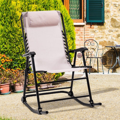 Outsunny Folding Rocking Chair Outdoor Portable Zero Gravity Beige