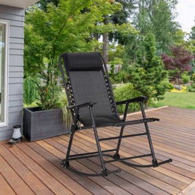 Outsunny Folding Rocking Chair Outdoor Portable Zero Gravity Black