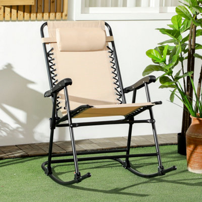 Outsunny Folding Rocking Chair Outdoor Portable Zero Gravity Chair Beige