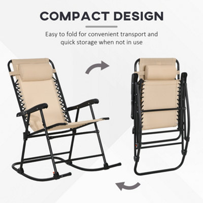 Outsunny Folding Rocking Chair Outdoor Portable Zero Gravity Chair Beige