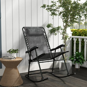Outsunny Folding Rocking Chair Outdoor Portable Zero Gravity Chair Grey