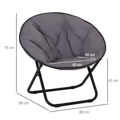 Outsunny Folding Saucer Moon Chair Oversized Padded Seat Round Oxford Grey