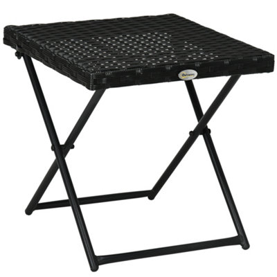 Outsunny Folding Square Rattan Coffee Table  Steel Frame Bistro Garden Black