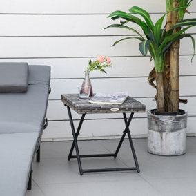 Outsunny Folding Square Rattan Coffee Table Steel Frame Bistro Garden Grey