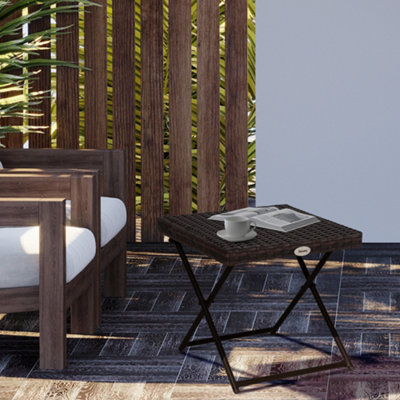 Outsunny Folding Square Rattan Coffee Table w/ Steel Frame Bistro Garden Brown