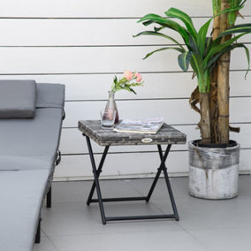 Outsunny Folding Square Rattan Coffee Table w/ Steel Frame Bistro Garden Grey