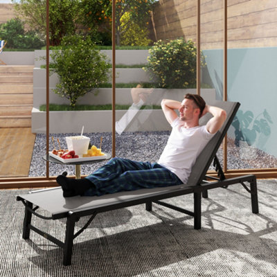 Outsunny Folding Sun Lounger, 5-Position Adjustable Bed, Light Grey