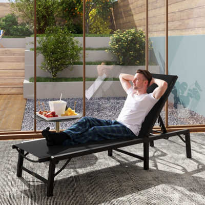 Outsunny Folding Sun Lounger, 5-Position Adjustable Chaise Lounge, Black