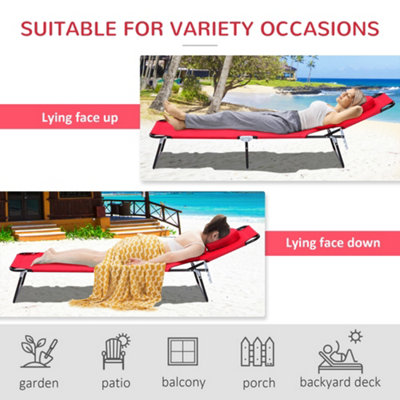 Outsunny Folding Sun Lounger Reclining Chair w/ Pillow Reading Hole Red - 5