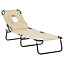 Outsunny Folding Sun Lounger Reclining Chair with Pillow Reading Hole Beige