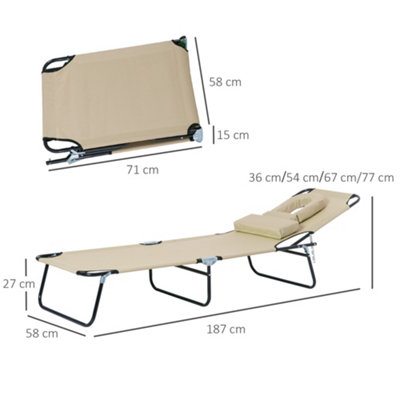 Outsunny Folding Sun Lounger Reclining Chair with Pillow Reading Hole Beige - 3