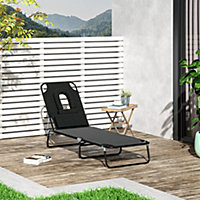 Outsunny Folding Sun Lounger Reclining Chair with Pillow Reading Hole Black