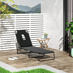 Outsunny Folding Sun Lounger Reclining Chair with Pillow Reading Hole Black