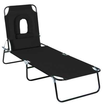 Outsunny Folding Sun Lounger Reclining Chair with Pillow Reading Hole Black