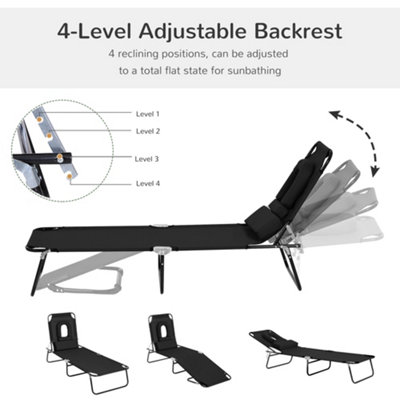 Outsunny Folding Sun Lounger Reclining Chair with Pillow Reading Hole Black - 6