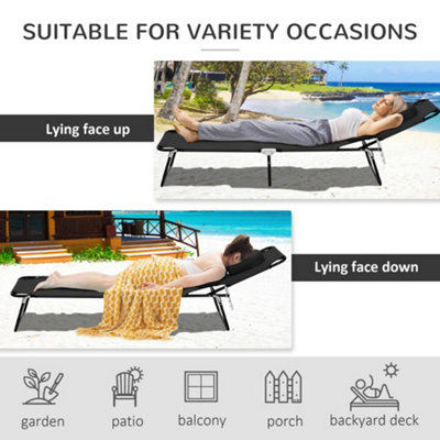 Outsunny Folding Sun Lounger Reclining Chair with Pillow Reading Hole Black - 7