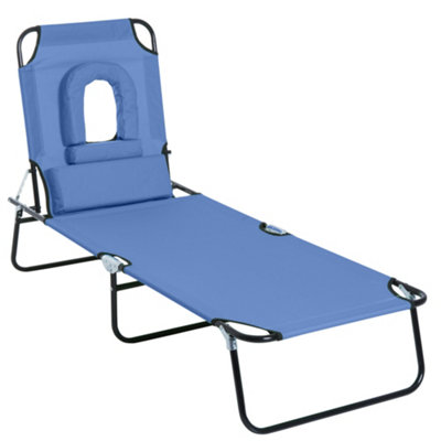 Outsunny Folding Sun Lounger Reclining Chair with Pillow Reading Hole Blue