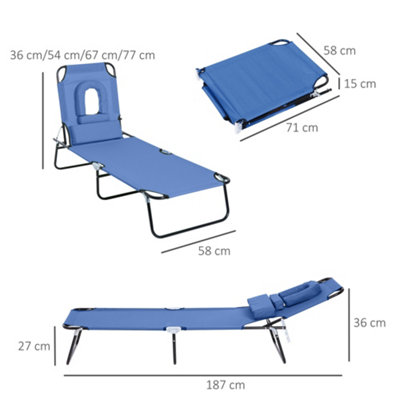 Outsunny Folding Sun Lounger Reclining Chair with Pillow Reading Hole Blue - 3