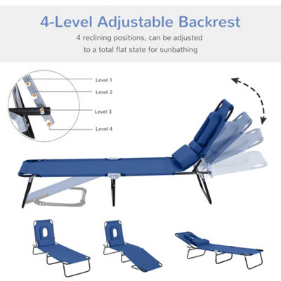 Outsunny Folding Sun Lounger Reclining Chair with Pillow Reading Hole Blue - 6