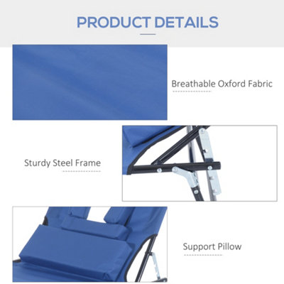 Outsunny Folding Sun Lounger Reclining Chair with Pillow Reading Hole Blue - 4