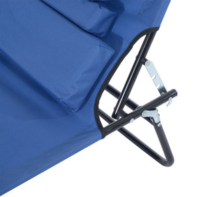 Outsunny Folding Sun Lounger Reclining Chair with Pillow Reading Hole Blue - 9