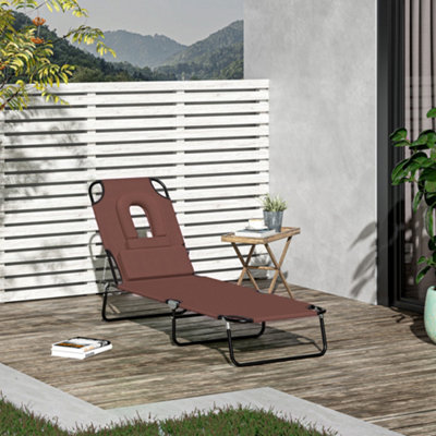 Outsunny Folding Sun Lounger Reclining Chair with Pillow Reading Hole Brown