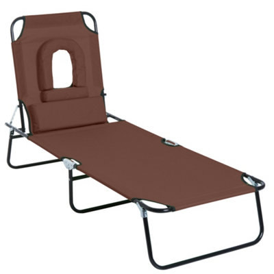 Outsunny Folding Sun Lounger Reclining Chair with Pillow Reading Hole Brown