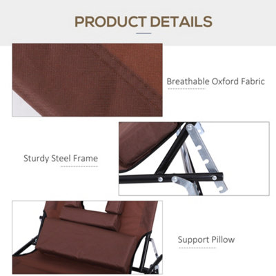 Outsunny Folding Sun Lounger Reclining Chair with Pillow Reading Hole Brown - 6