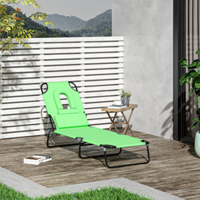 Outsunny Folding Sun Lounger Reclining Chair with Pillow Reading Hole Green