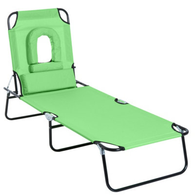 Outsunny Folding Sun Lounger Reclining Chair with Pillow Reading Hole Green