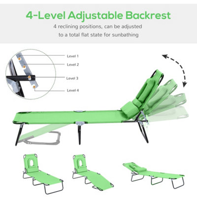 Outsunny Folding Sun Lounger Reclining Chair with Pillow Reading Hole Green - 6