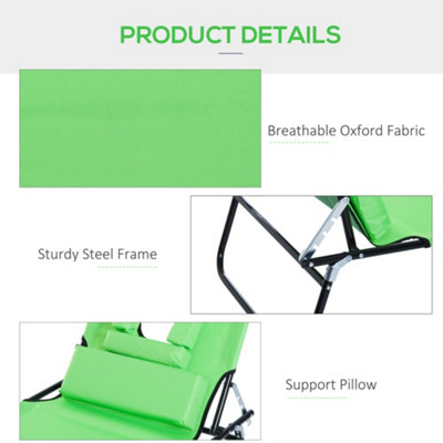 Outsunny Folding Sun Lounger Reclining Chair with Pillow Reading Hole Green - 4