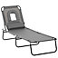 Outsunny Folding Sun Lounger Reclining Chair with Pillow Reading Hole Grey