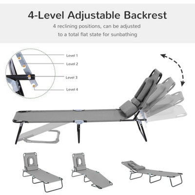 Outsunny Folding Sun Lounger Reclining Chair with Pillow Reading Hole Grey - 6