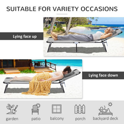Outsunny Folding Sun Lounger Reclining Chair with Pillow Reading Hole Grey - 7