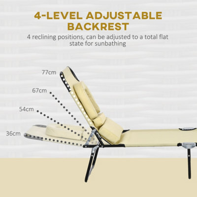 Outsunny Folding Sun Lounger Set of 2 Reclining Chair with Reading Hole Beige - 4