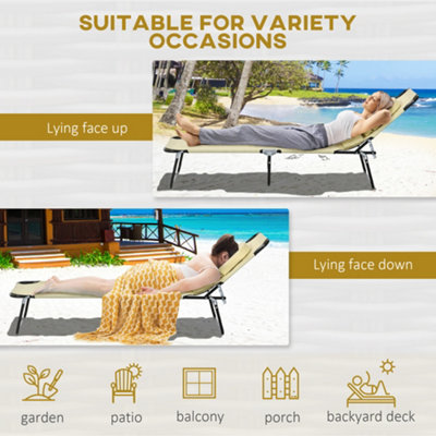 Outsunny Folding Sun Lounger Set of 2 Reclining Chair with Reading Hole Beige - 5