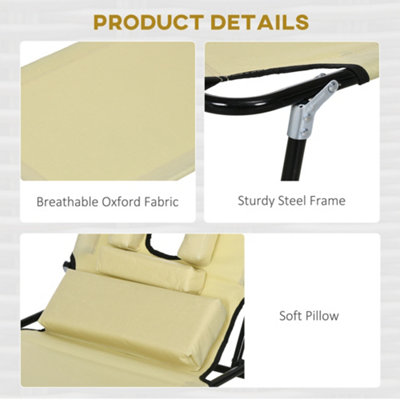 Outsunny Folding Sun Lounger Set of 2 Reclining Chair with Reading Hole Beige - 6